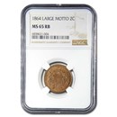 1864 Two Cent Piece Large Motto MS-65 NGC (Red/Brown) 1864 Two Cent Piece Large Motto MS-65 NGC (Red/Brown)